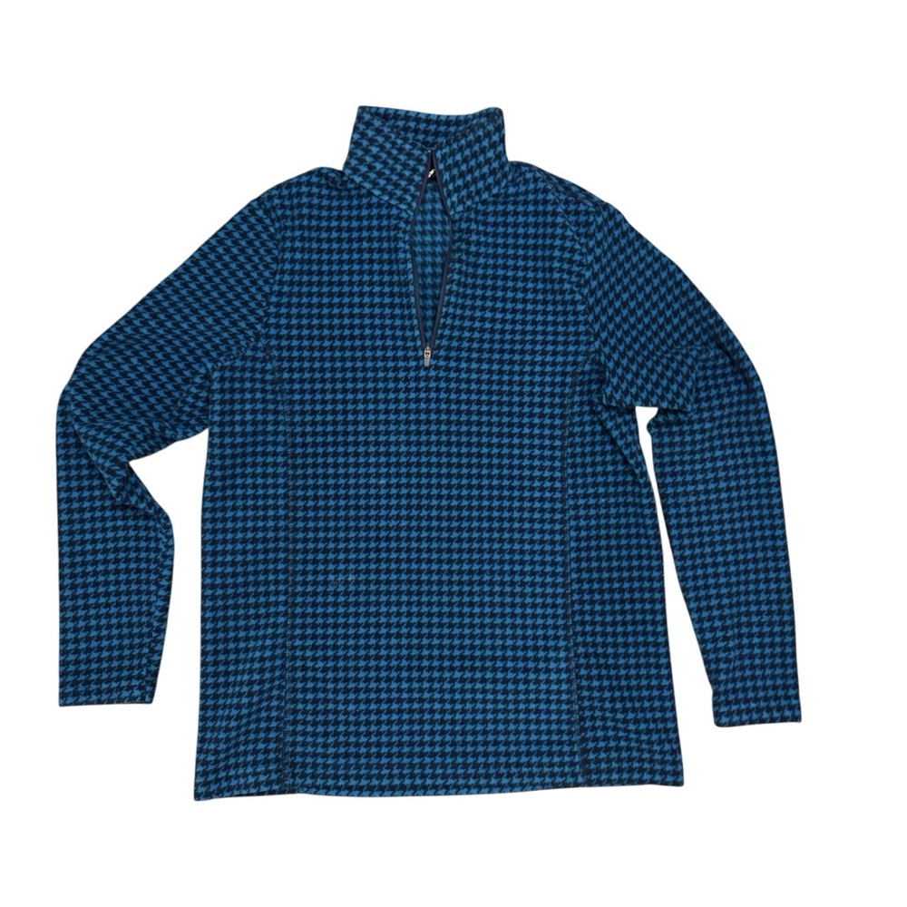 Lands' End Blue and Black Houndstooth QuarterZip Pullover Size M (10-12)
